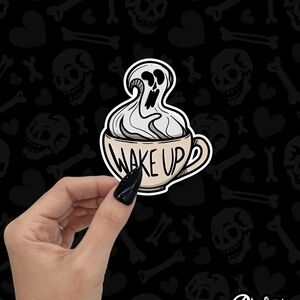 Wake Up Coffee Ghost Vinyl Sticker